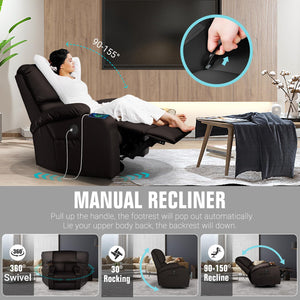Swivel Rocker Recliner Chair with Massage, Heat & USB Charging