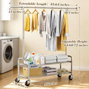 Heavy Duty Rolling Clothes Rack with Shelves