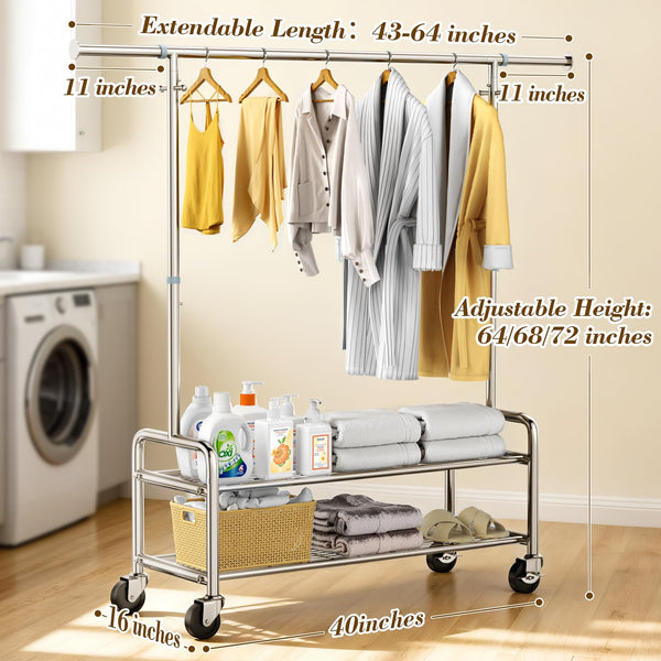 Heavy Duty Rolling Clothes Rack with Shelves
