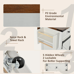 Farmhouse Kitchen Island with Power Outlet & Drop Leaf