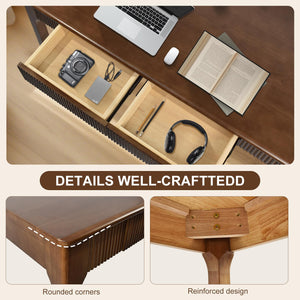 Mid-Century Modern Solid Wood Writing Desk with 2 Drawers