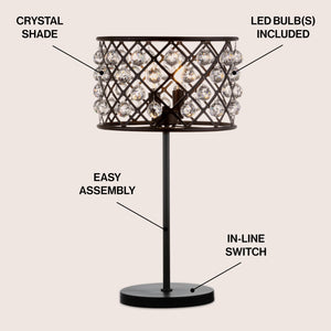 22.5" Oil Rubbed Bronze 2-Light Crystal and Iron Table Lamp
