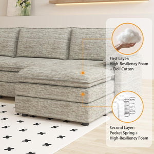 Modular Sectional Sofa with Ottoman – L-Shaped Cloud Couch, Deep Seat, Chenille Fabric
