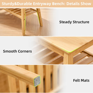 33.46" 2-Tier Bamboo Storage Bench, 300 lb Capacity