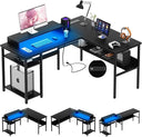 L-Shaped Computer Desk with Power Outlets & Monitor Stand