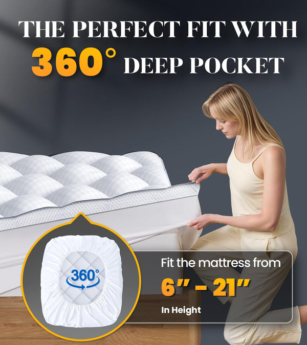 Memory Foam Mattress Topper with Pillow Top & Deep Pocket