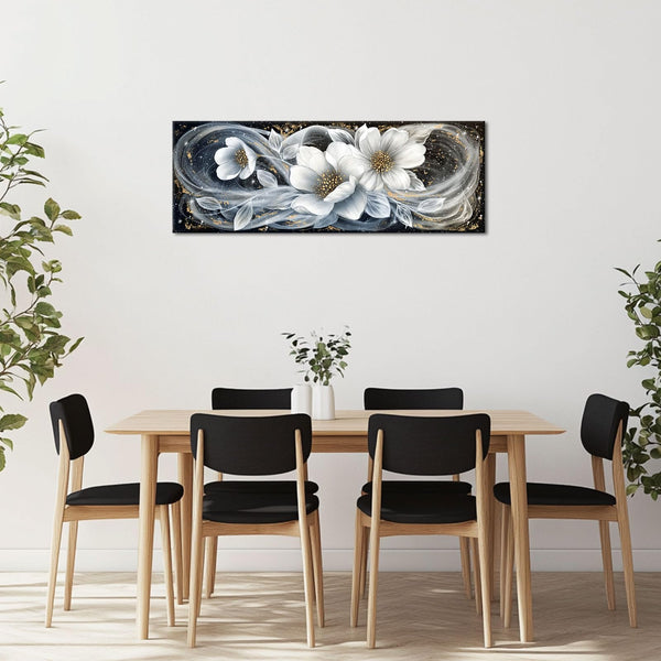 Black & White Magnolia Canvas Wall Art – 20x55 Inch