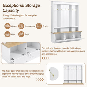 LED Hall Tree with Storage Bench, Shoe Cabinets & Coat Rack