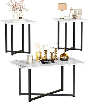 Industrial Coffee Table Set of 3 with 2 End Side Tables
