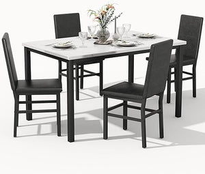 5-Piece Faux Marble Dining Table Set with 4 Upholstered Chairs