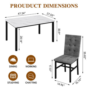 Faux Marble Dining Table Set for 4 with Velvet Chairs