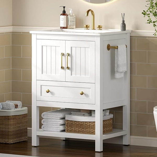 30-Inch Bathroom Vanity with Sink, Towel Holder & 3 Drawers – White