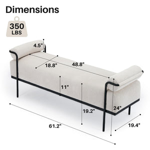 Upholstered End of Bed Bench with Metal Legs