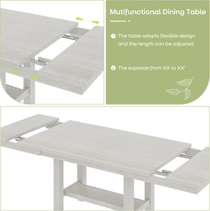7-Piece Extendable Solid Wood Dining Table Set for 6 – Grey