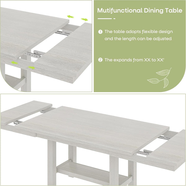 7-Piece Extendable Solid Wood Dining Table Set for 6 – Grey