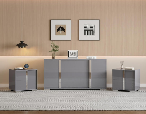 3-Piece Bedroom Set with 6-Drawer Dresser & 2 Nightstands, Grey