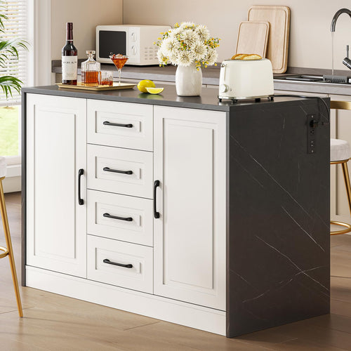 Kitchen Island with Storage Cabinets, Drawers & Power Outlet