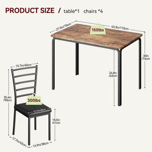 5-Piece Dining Table and Chair Set with Cushioned Chairs