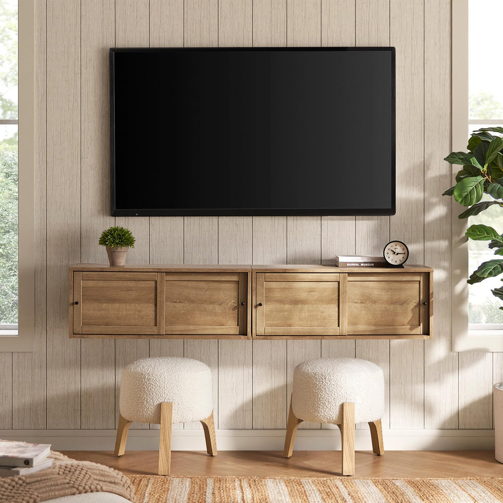 Floating TV Shelf with Wall-Mounted Display & Storage Shelves