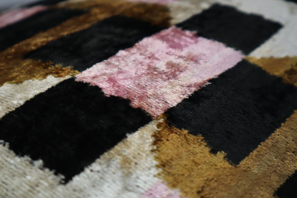 Pink Brown Geometric Silk Velvet Throw Pillow