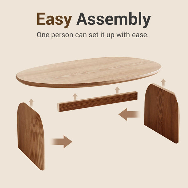 Oval Coffee Table – Natural Wood, Modern Living Room Center Table