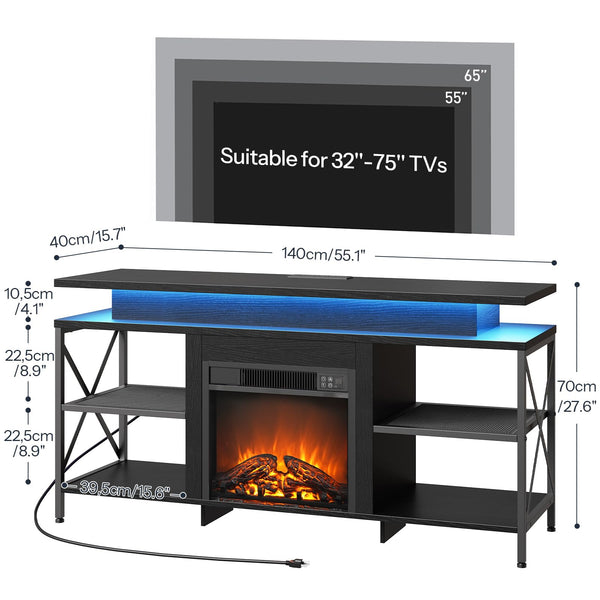 Fireplace TV Stand with LED Lights & Charging Station for TVs up to 65 Inch