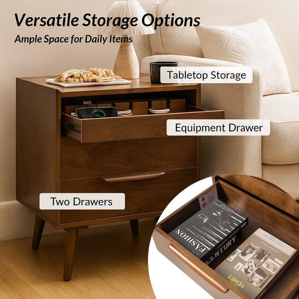 Mid-Century End Table with Charging Station