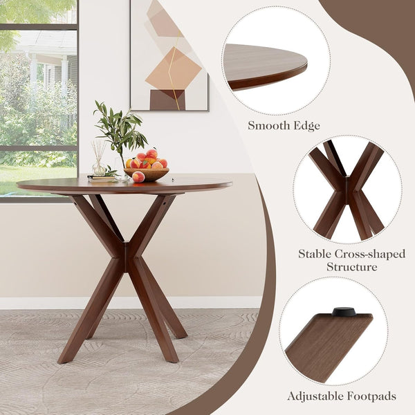 5-Piece Round Dining Table Set with 4 Chairs – Rubber Wood Legs, Brown