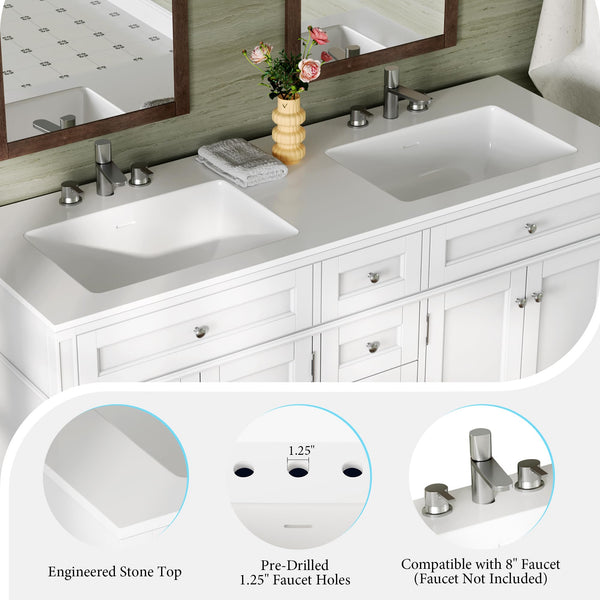 60-Inch Double Sink Bathroom Vanity with Storage Drawers