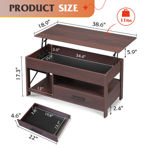 Lift Top Coffee Table with Storage Drawers & Hidden Compartment