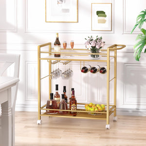 2-Tier Rolling Bar Cart with Wine Rack