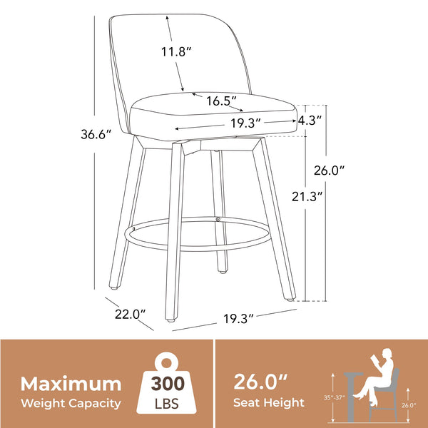 Swivel Counter Height Bar Stools Set of 2