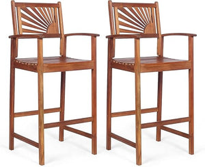 Outdoor Acacia Wood Bar Stools with Sunflower Backrest & Armrests
