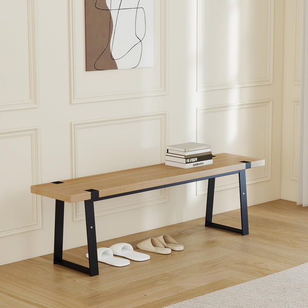 60-Inch Industrial Wooden Dining Bench with Metal Legs
