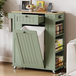 Kitchen Island with Trash Cabinet & Power Outlet