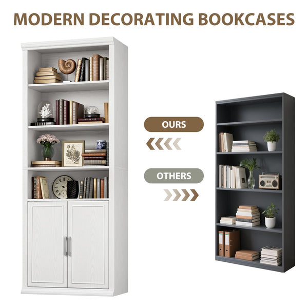 6-Tier Bookcase with Doors & Storage Cabinet