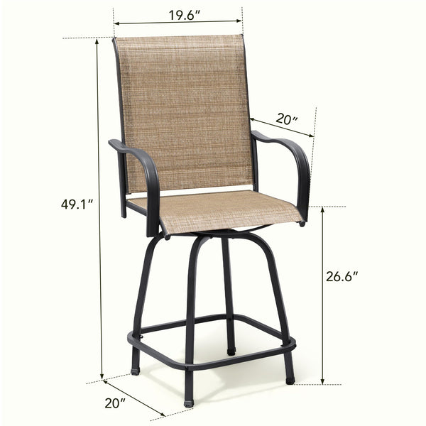 Outdoor Swivel Bar Stools Set – Metal Frame Patio Counter Height Chairs