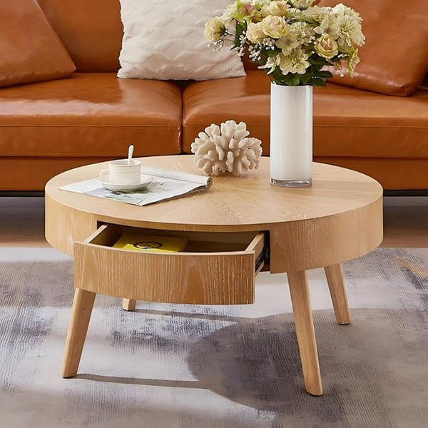 Round Coffee Table with 2-Tier Storage