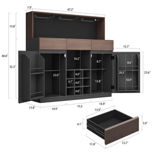 Wine Cabinet with LED Lights & Charging Station