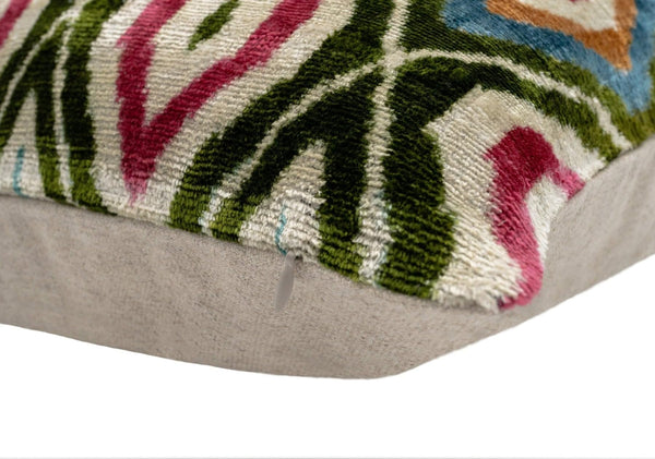 Handmade Multicolor Velvet Throw Pillow – Diamond Ikat, 20x20"