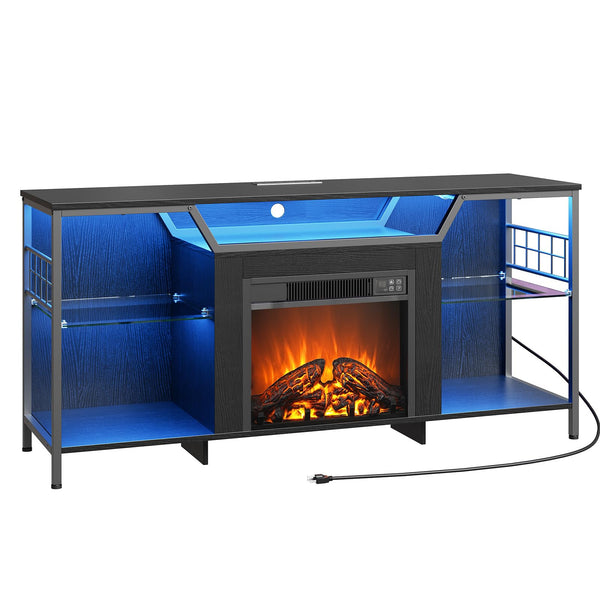 55" Fireplace TV Stand with LED Lights & Charging Station for TVs up to 65"