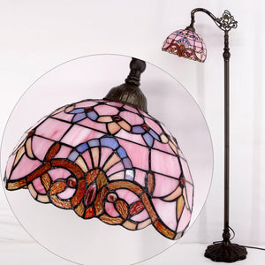 Tiffany Floor Lamp Pink Baroque Stained Glass 64" Gooseneck Reading Light