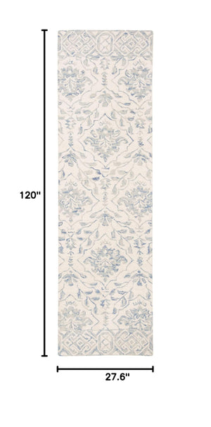 Wool Runner Rug 2'3" x 10' – Light Blue & Ivory