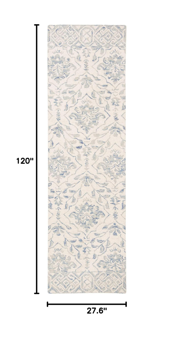 Wool Runner Rug 2'3" x 10' – Light Blue & Ivory