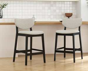 Counter Height Bar Stools with Backs — Farmhouse Linen Upholstered, Grey (Set Options)