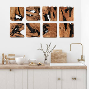 Handmade Cedar Wood Wall Sculptures Set of 4 – Rustic Abstract Wall Decor