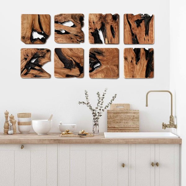 Handmade Cedar Wood Wall Sculptures Set of 4 – Rustic Abstract Wall Decor