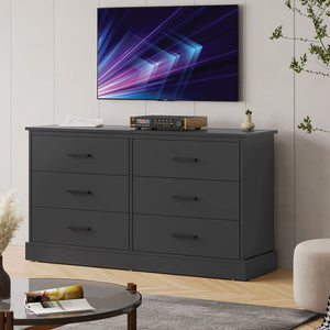 6-Drawer Double Dresser – Wide Wood Storage Chest with Metal Handles