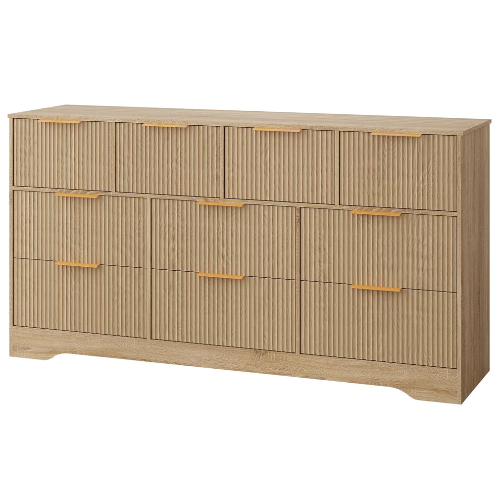 10-Drawer Fluted Dresser with Gold Handles
