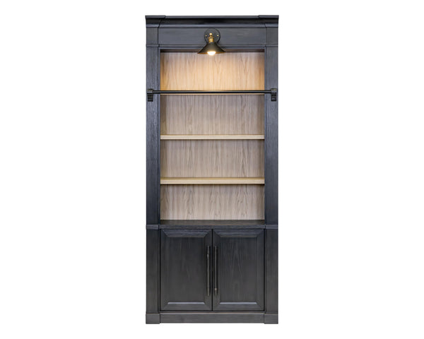 Contemporary 8' Tall Wood Bookcase with Sconce Lighting